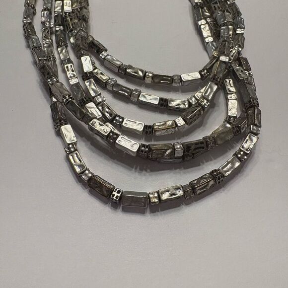 Chico’s Women's Silver Tone Multi Strand Metal Tube Beaded Necklace - Picture 3 of 8